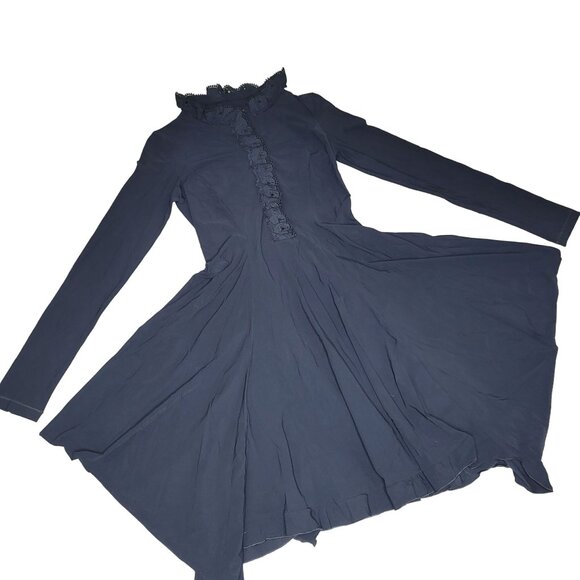 H.I.G.H Black Long Sleeve Lace Collar Dress With Bow ruffles Gothic Victorian 29 - Picture 9 of 12